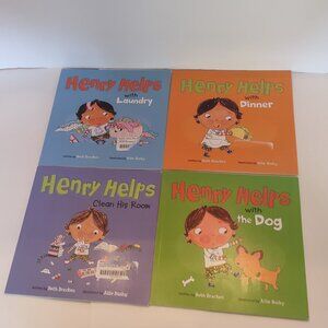 Henry Helps Set of 4 Lot with by Beth Bracken Laundry, Dinner, Room, Dog PB